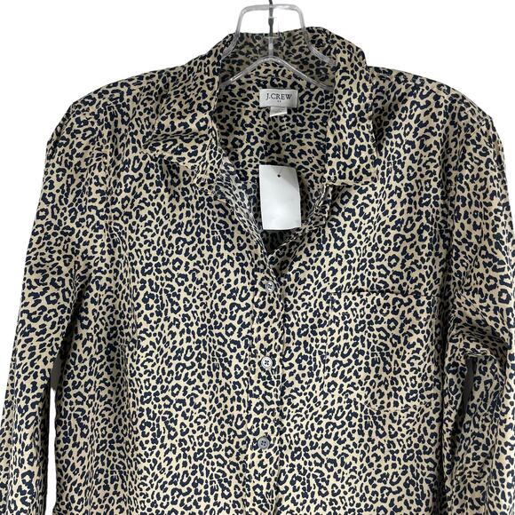 J. Crew Factory Animal Print Cotton Shirt in Signature Fit Blue Size M - Picture 3 of 8
